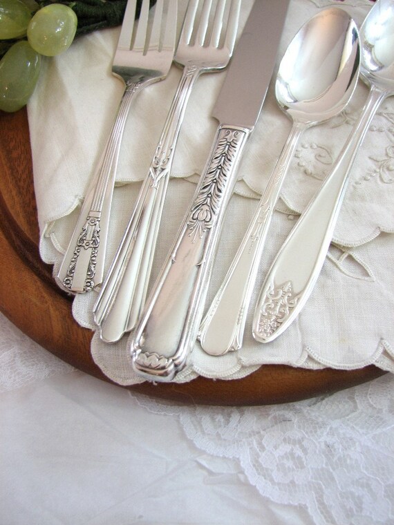 Silver Plate Flatware Art Deco Traditional 5Piece Place