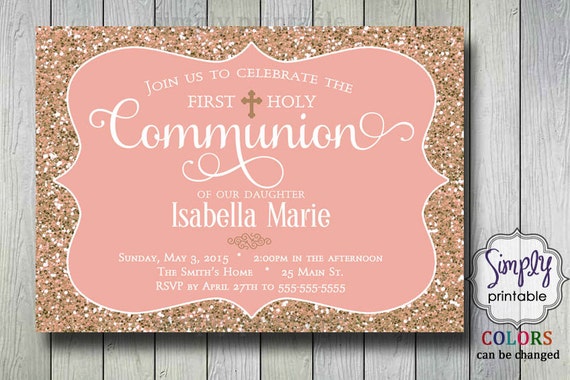 Baptism/Communion Invitation -Rose Gold Glitter Il_570xn