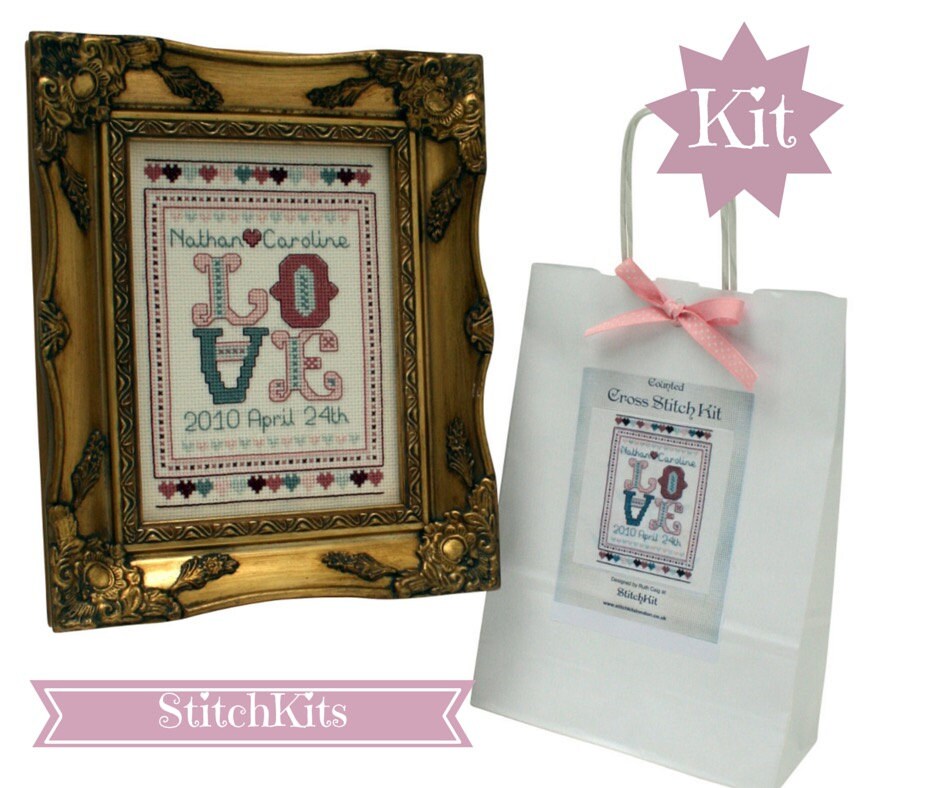 Cross Stitch Kit. Wedding and Anniversary Sampler. Modern