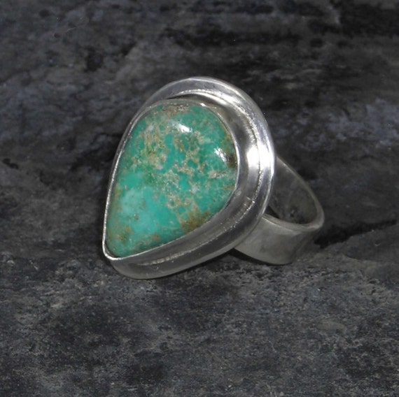 Green Turquoise Statement Ring in Hammered by TahoeJewelryandArt