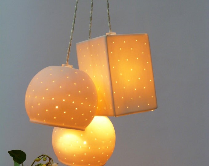 Three bells, Perforated Porcelain, Pendant lights