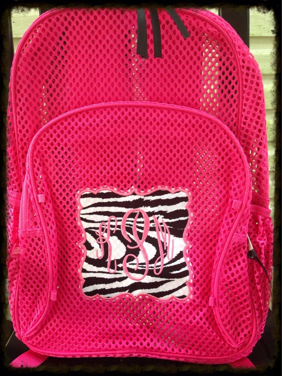 Zebra Print Monogram Mesh Backpack HOT PINK by MadHouseBoutique