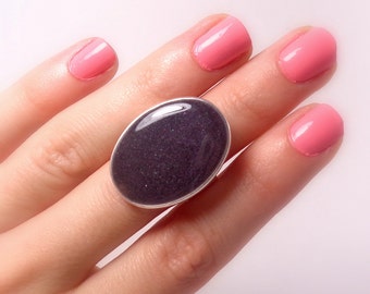 Statement Ring, Grey, Silver, Oval Ring, Cocktail Ring, Rings for Women, Adjustable, Resin Ring, Statement Jewelry, Big Ring, Grey Ring