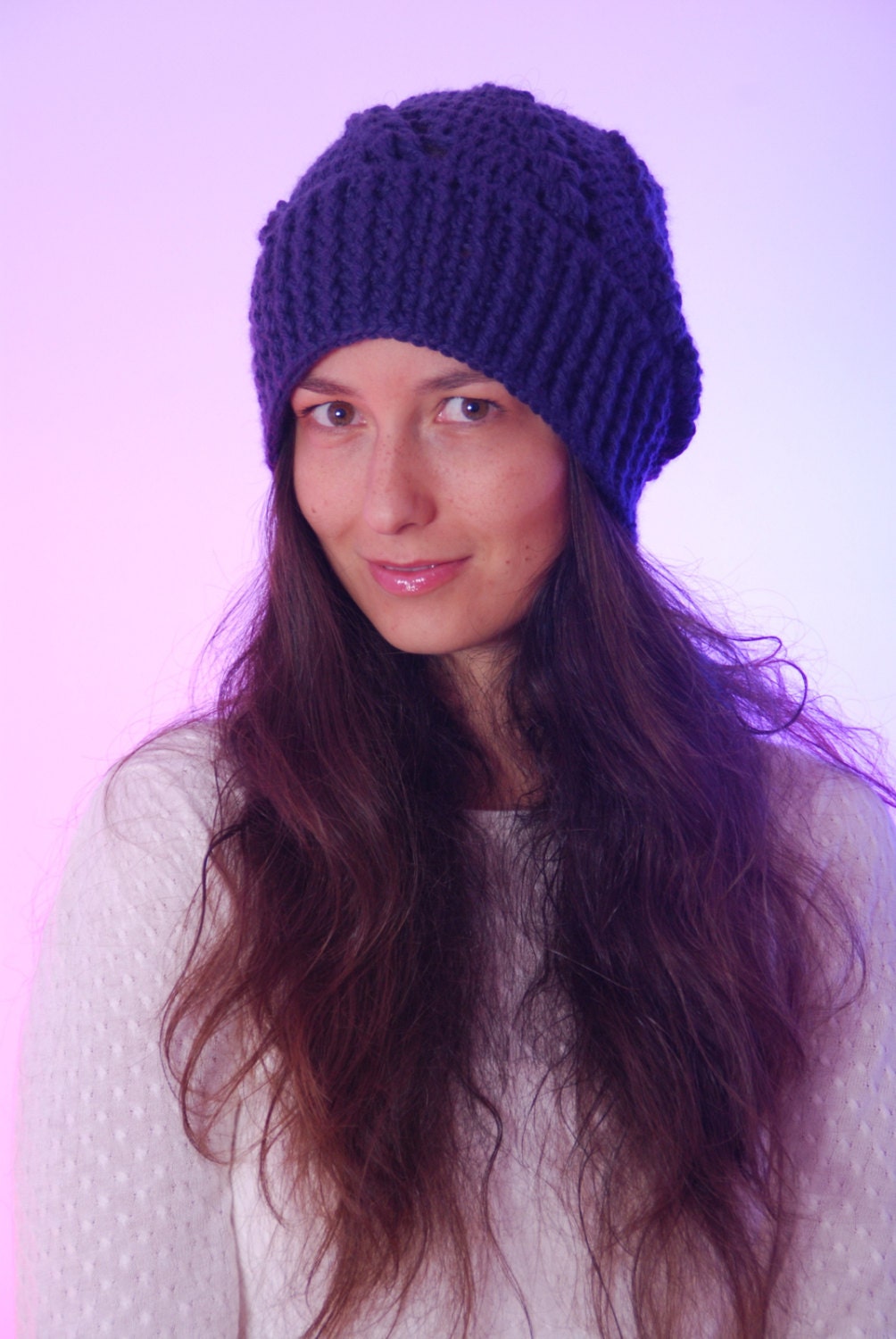 CRAZY SALE! Purple chunky hat, crochet hat, knit hat, slouchy hat, hand knit hat, slouchy beanie