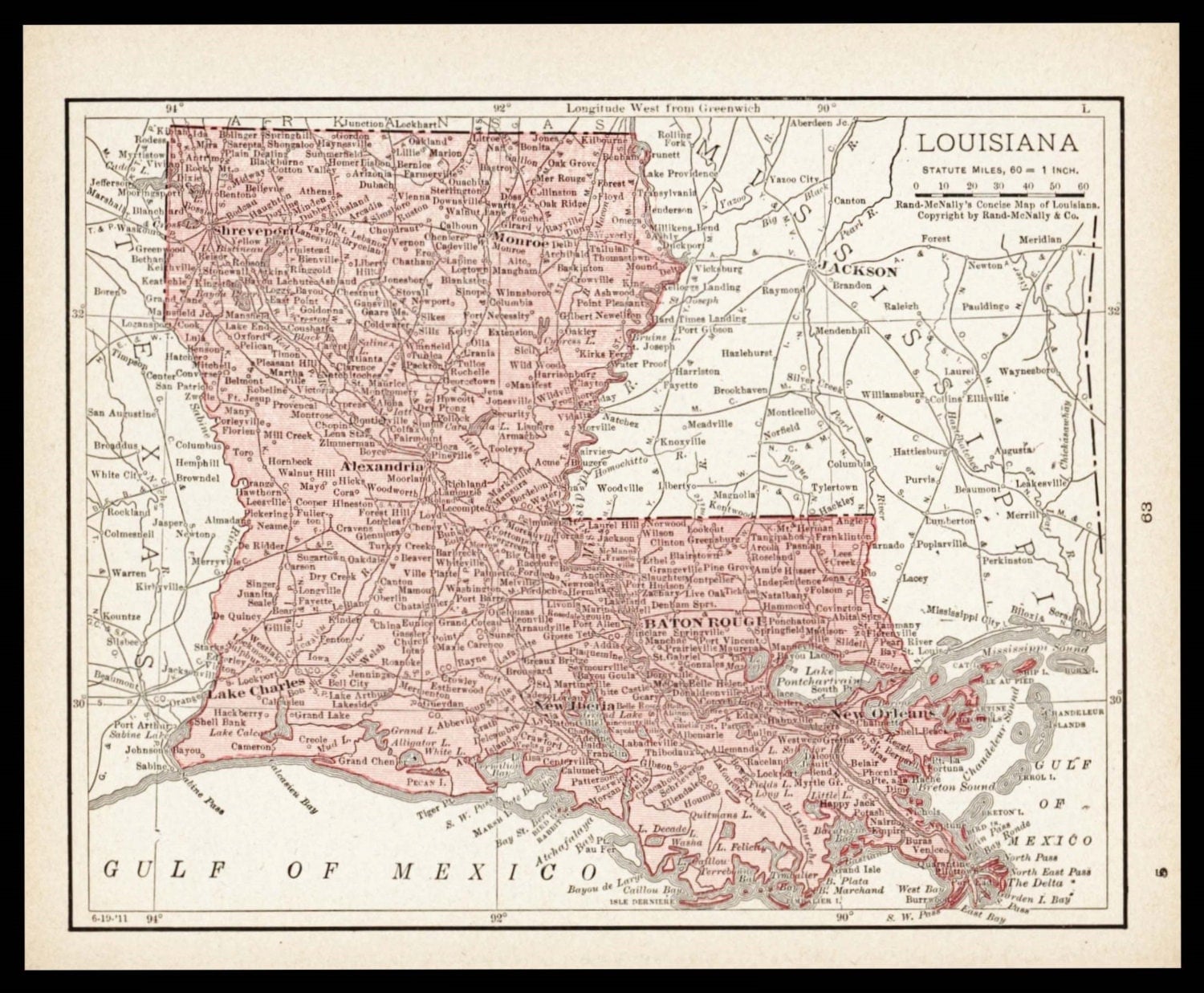 Small Louisiana Map of Louisiana State Map by ParagonVintagePrints