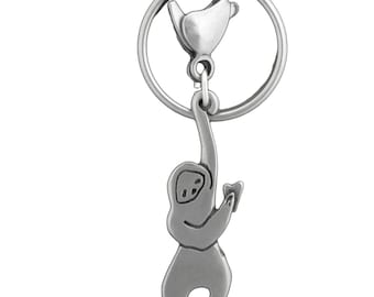 Sloth Keychain - Pewter Sloth Keyring - Hanging Sloth Key Chain