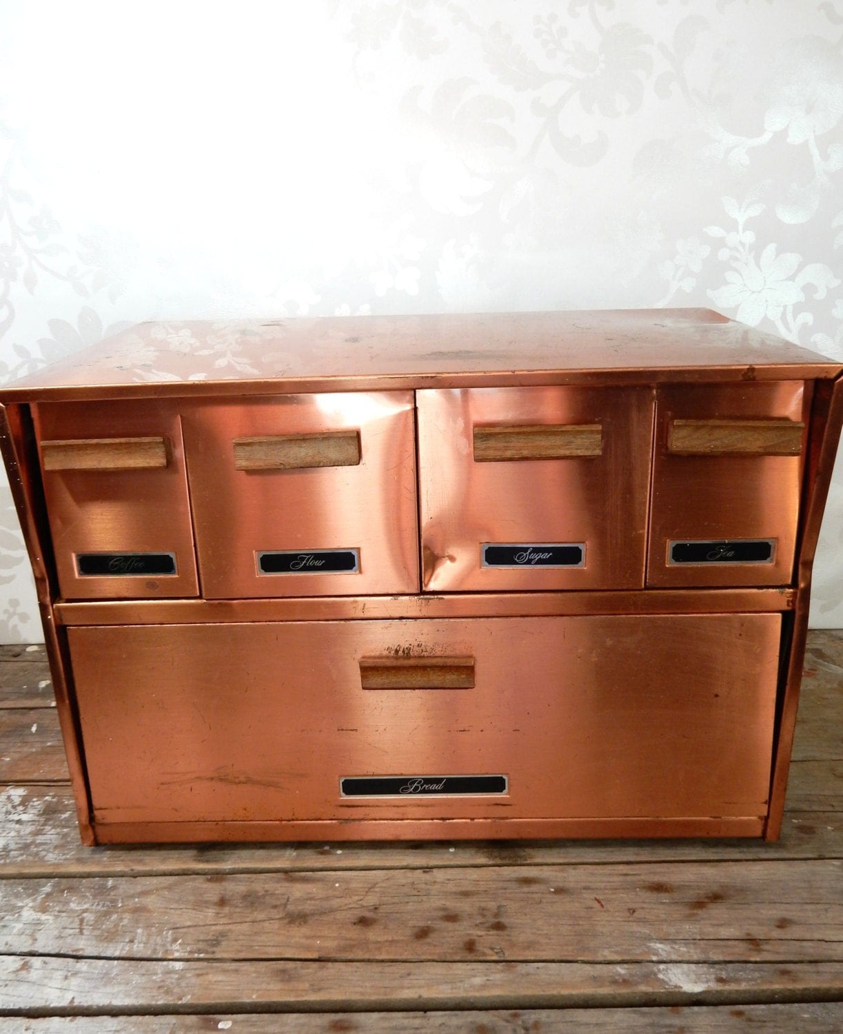 Antique Copper Bread Box and Canister Drawers, Krestline, 1950’s