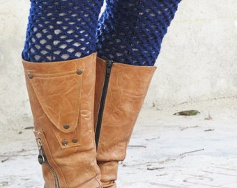 Lace Boot Cuffs, Fashion Boot Socks, Toppers, Spandex Half Socks, Cute Yoga Socks Lace Crochet in Navy Blue, Faux Leg Warmers, Crochet Cuffs
