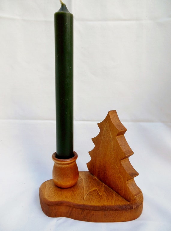 CLEARANCEWood Candle Holder with Pine Tree Handmade Wooden