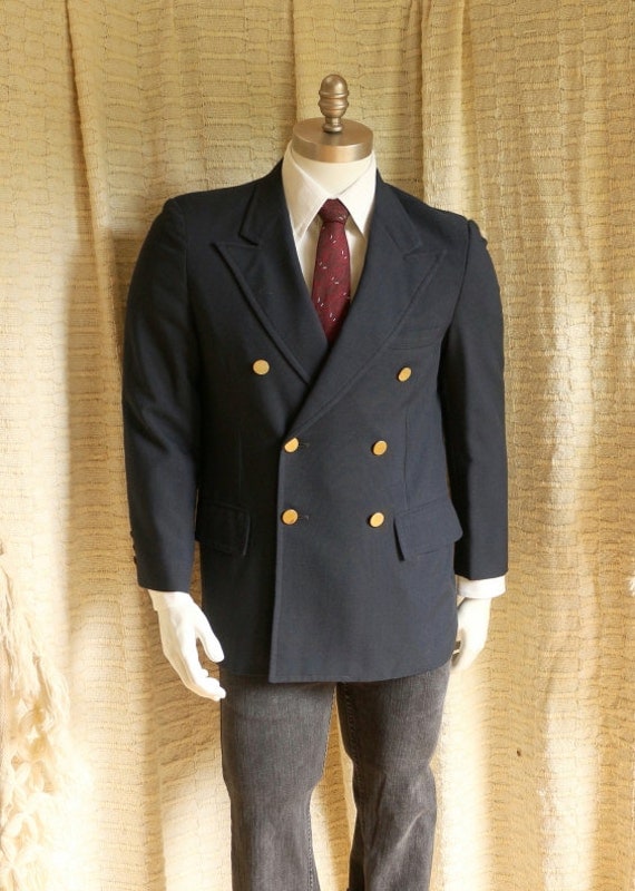 Men double breasted jacket Gold buttons blazer Navy by natatusy
