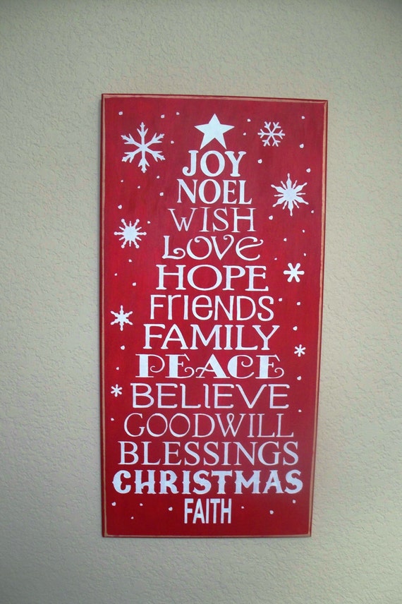 Wooden Christmas sign - Christmas Tree - wooden - hand painted - Large - 12 x 24 - Red - wall hanging - Christmas Decor - Holiday decor