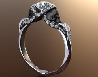 Diamond Vapor Skull Ring with Half Carat Center 14K Gold
