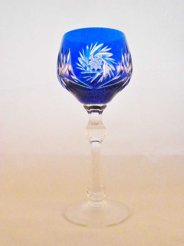 Bohemian Cut Crystal Cobalt Blue Stem Wine Glass By Oldandnew8 9617