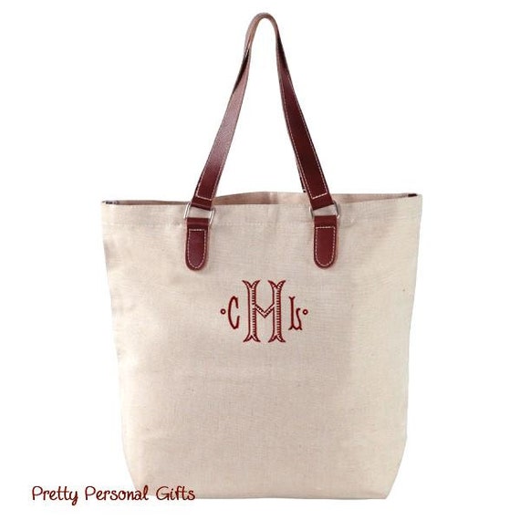 Canvas Jute Leather Tote bag - Monogram or Personalized