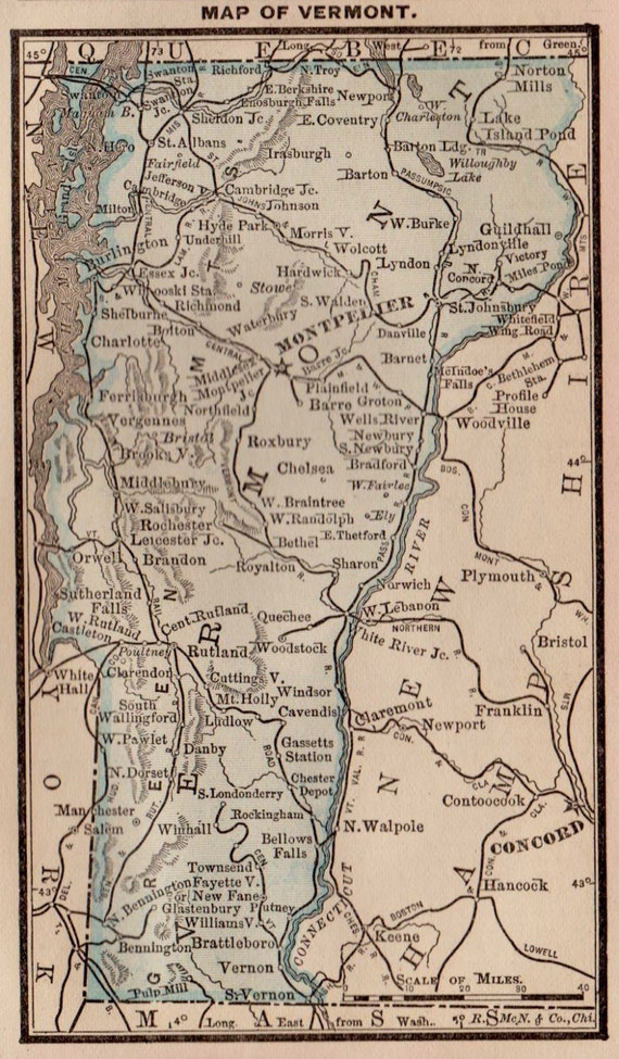 Antique Map of VERMONT Vintage 1886 Vermont Map by plaindealing