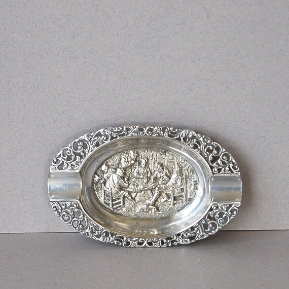 Vintage Continental silver plate ashtray Repousse by nancyplage
