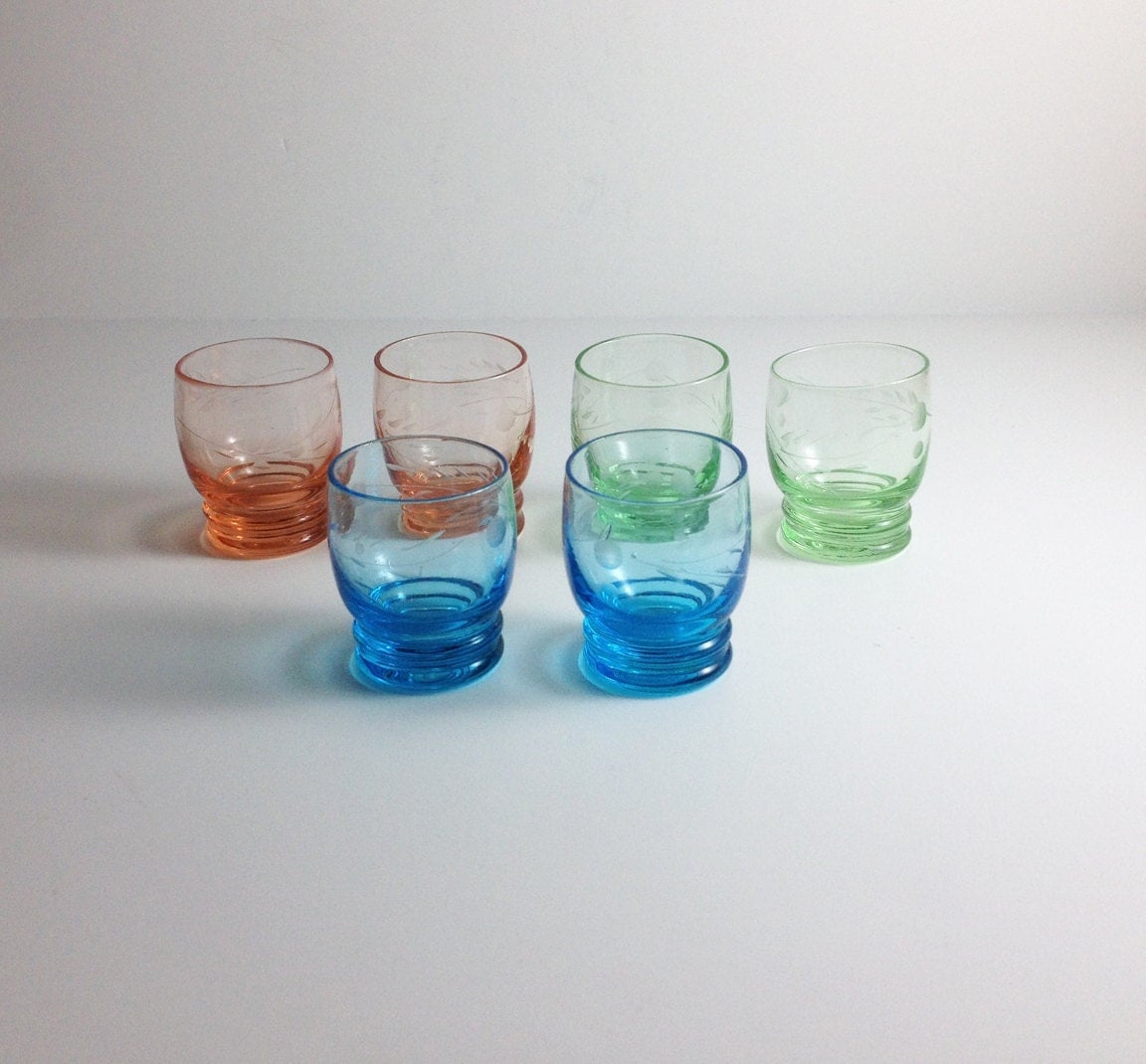 Vintage Mid Century Colored Shot Glass Set Colored And 7249