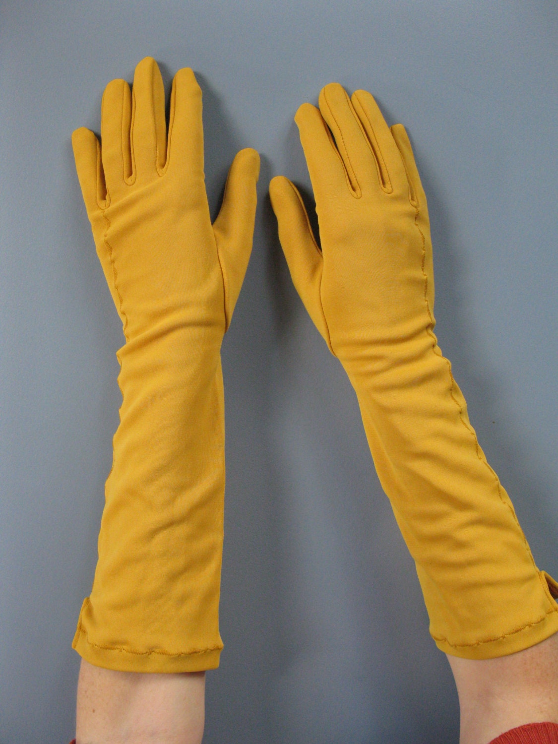 Vintage Yellow Long Gloves 1950's Ladies Elbow Gloves