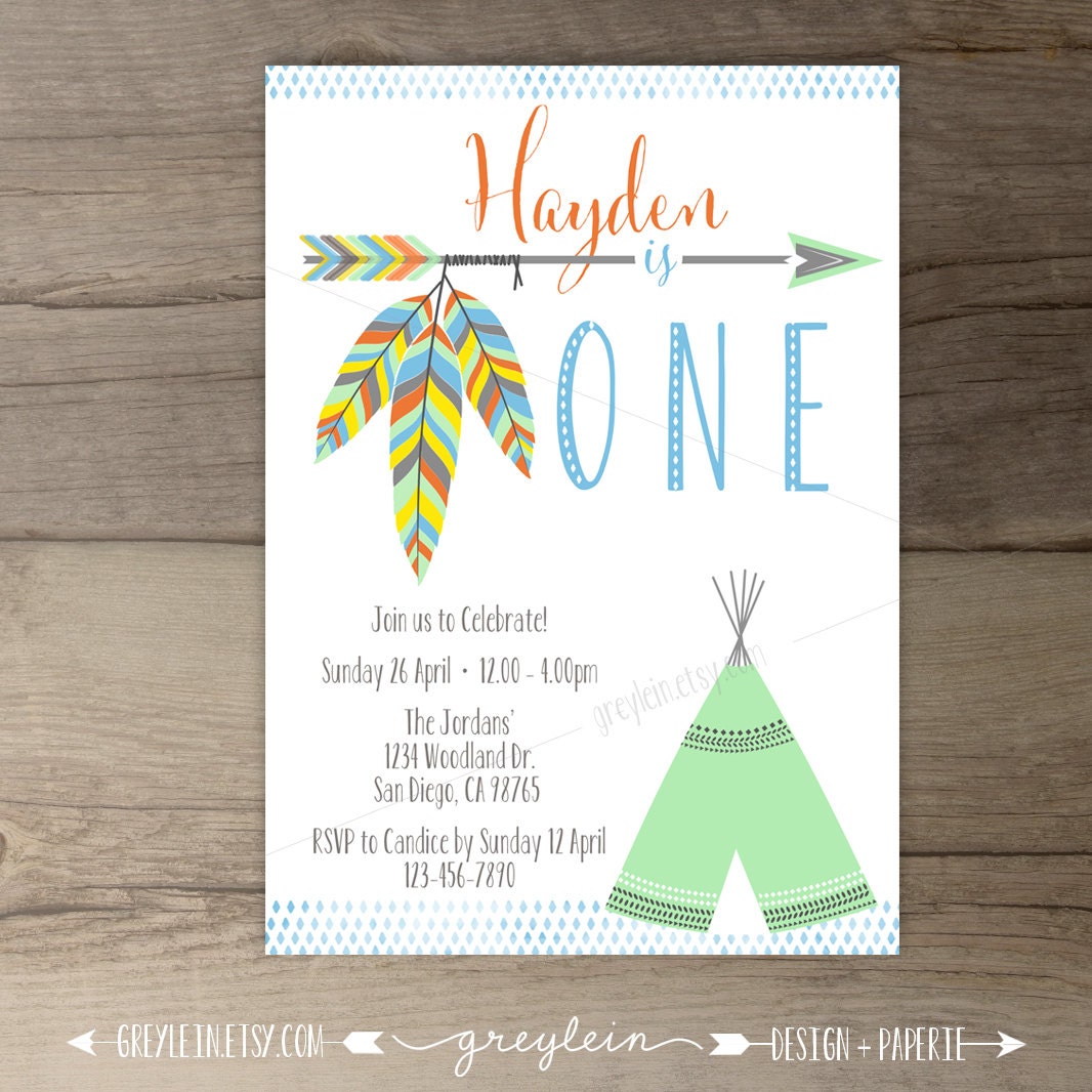 Tribal Birthday Party Invitations colorful invites by greylein