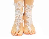 White Gothic Wedding Barefoot Sandal, Victorian Beach Wedding Barefoot sandals, Gothic shoes, Nude Shoes, Sexy