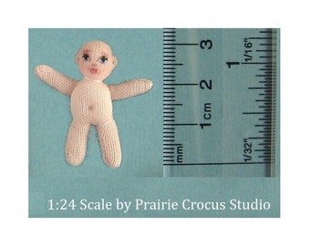 1:24 scale soft tiny baby cloth doll with painted face. Miniature baby 3cm (1.25"). Dollhouse baby half inch scale.
