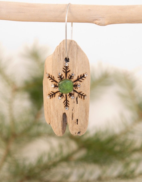 driftwood christmas ornament with wood burned snowflake green driftwood christmas ornament with wood burned snowflake green