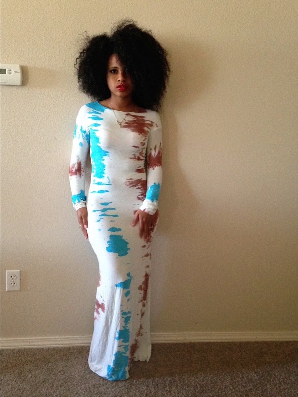 tie dye maxi dress long sleeve