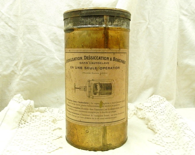 Large Antique French Medical Bandage Metal Tin / French Decor / French Country Style / Medical Decor / Apothecary / Box / Vintage Hospital