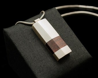 Sterling silver 925 Pendant. Rose wood pendant. Handmade pendant. Natural wood necklace. Modern pendant. Hand Crafted. Wood Silver Necklace.