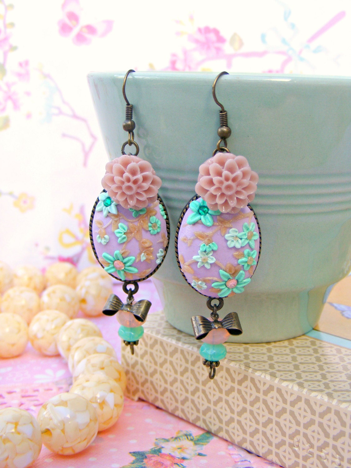 Pink polymer clay earrings Clearance