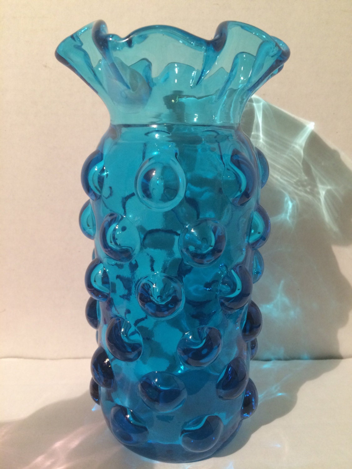 Blenko Blue Bubble Pineapple Ruffled Vintage Vase