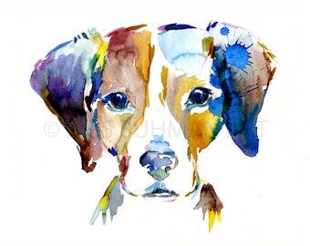 Print of Watercolor Painting "Bernard the Beagle" 8 x 10 Print of Watercolor Painting Pink Fuschia Orange Yellow Dog