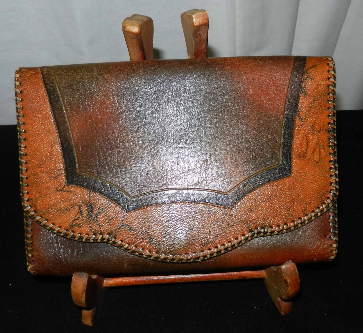 Leather Clutch Vintage Hand Tooled by Justin