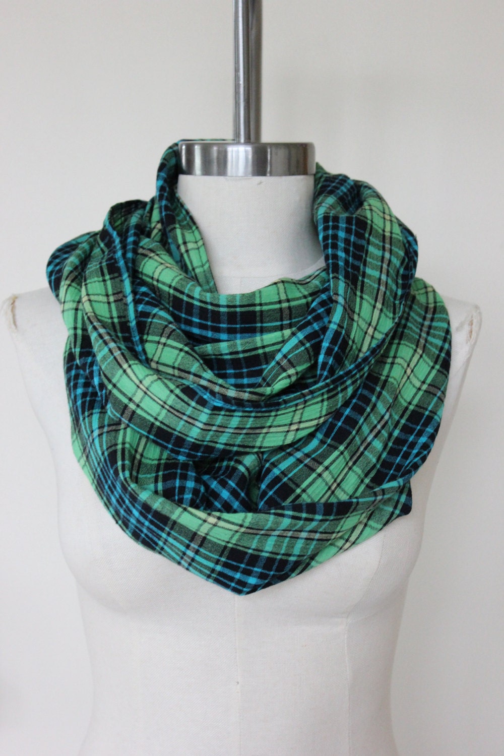 Infinity Scarf Blue & Green Plaid Wrap by LPbyLaurenPetersen