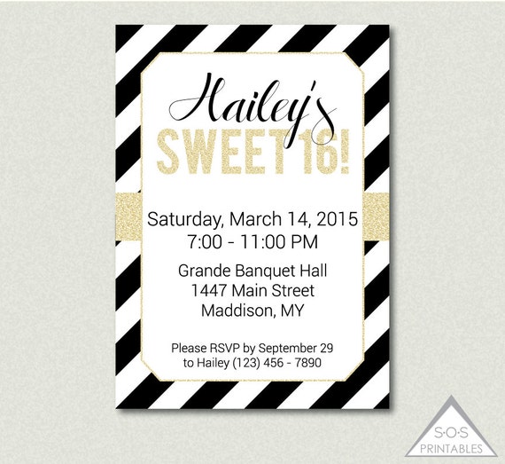 Black And White Sweet Sixteen Invitations 10