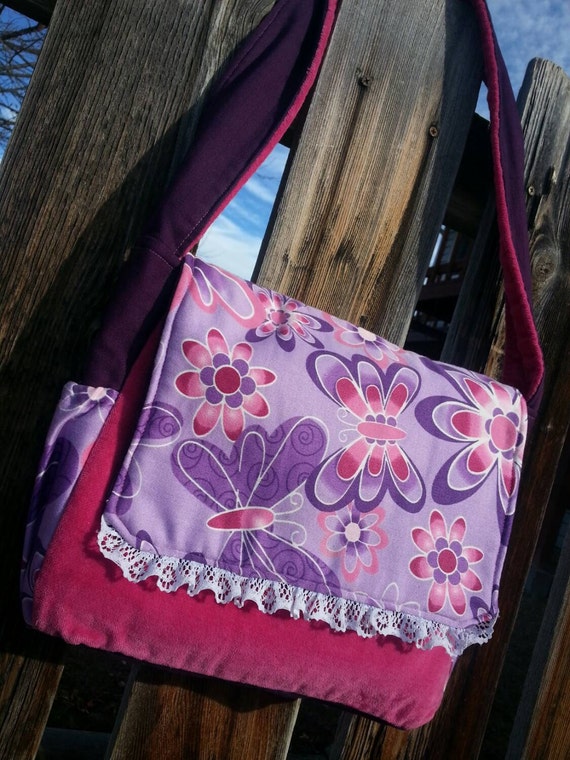 Small Pink and Purple Butterfly Diaper Bag with Outside and