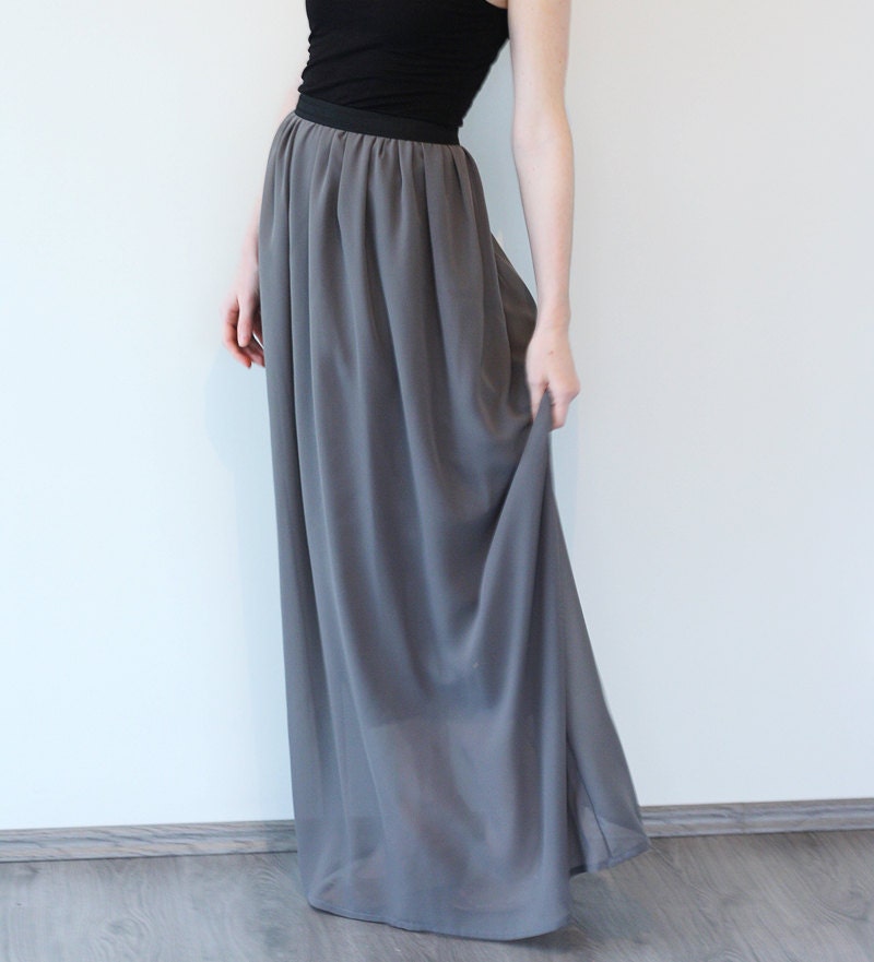 Maxi skirt Gray chiffon by MabelCollections on Etsy