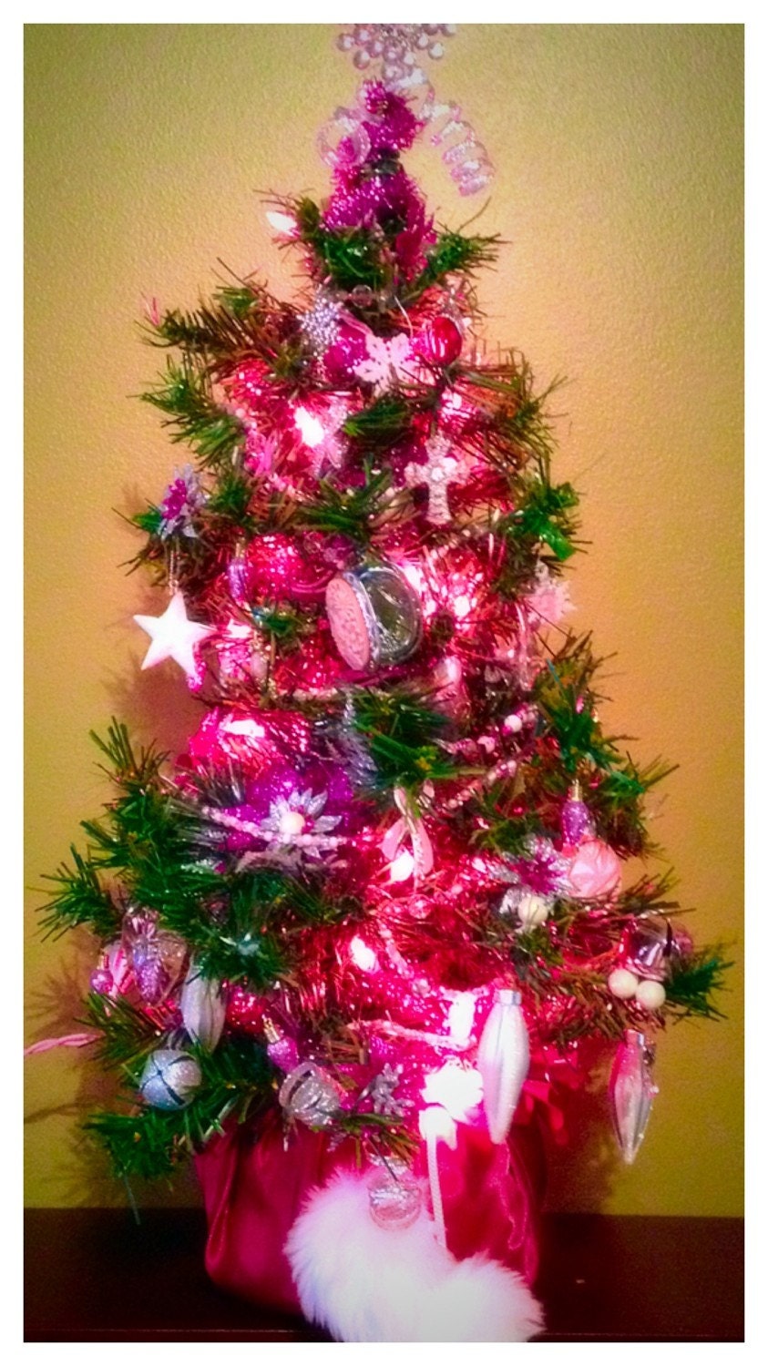handmade ooak table top christmas tree breast cancer pink handmade ooak table top christmas tree breast cancer pink