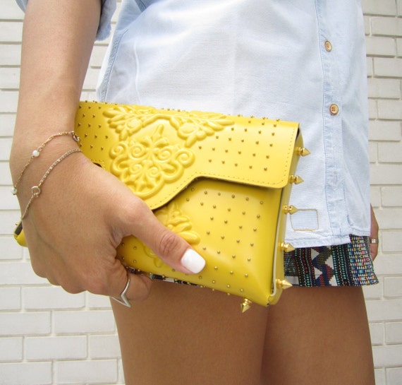 Items similar to Premium clutch purse, yellow designer clutch, yellow