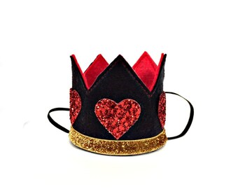 Queen of Hearts Crown || Alice In Wonderland || Birthday Hat || Birthday Crown || Disney || Photo Prop Costume || Black + Red + Gold
