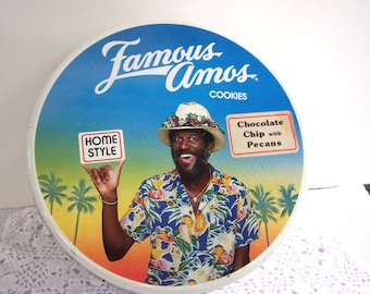 Cookie Tin Famous Amos 1975, Cookie Tin, Serving Bowl, Craft Container, Jewelry Box, Button Tin, Free Shipping
