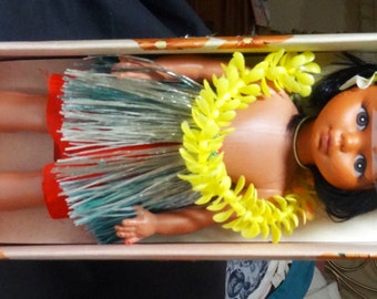 Vintage 1960s Mele (Mary) Hawaiian Hula Girl Doll in Box - Pretty Vintage Doll - il_340x270.702873191_irod
