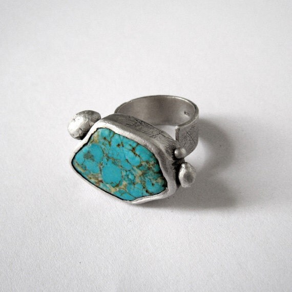 Turquoise sterling silver statement ring. Gemstone statement ring ...