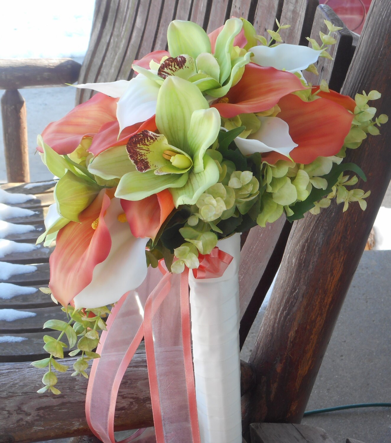 Beach Wedding Coral Real Touch Calla Lily Cascading Beach