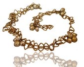 Vintage goldtone necklace,  pearl vintage necklace , geometric vintage necklace , two strand pearl necklace