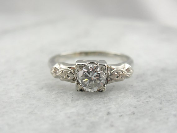 Pretty Retro Era Diamond Engagement Ring in a Modest by MSJewelers
