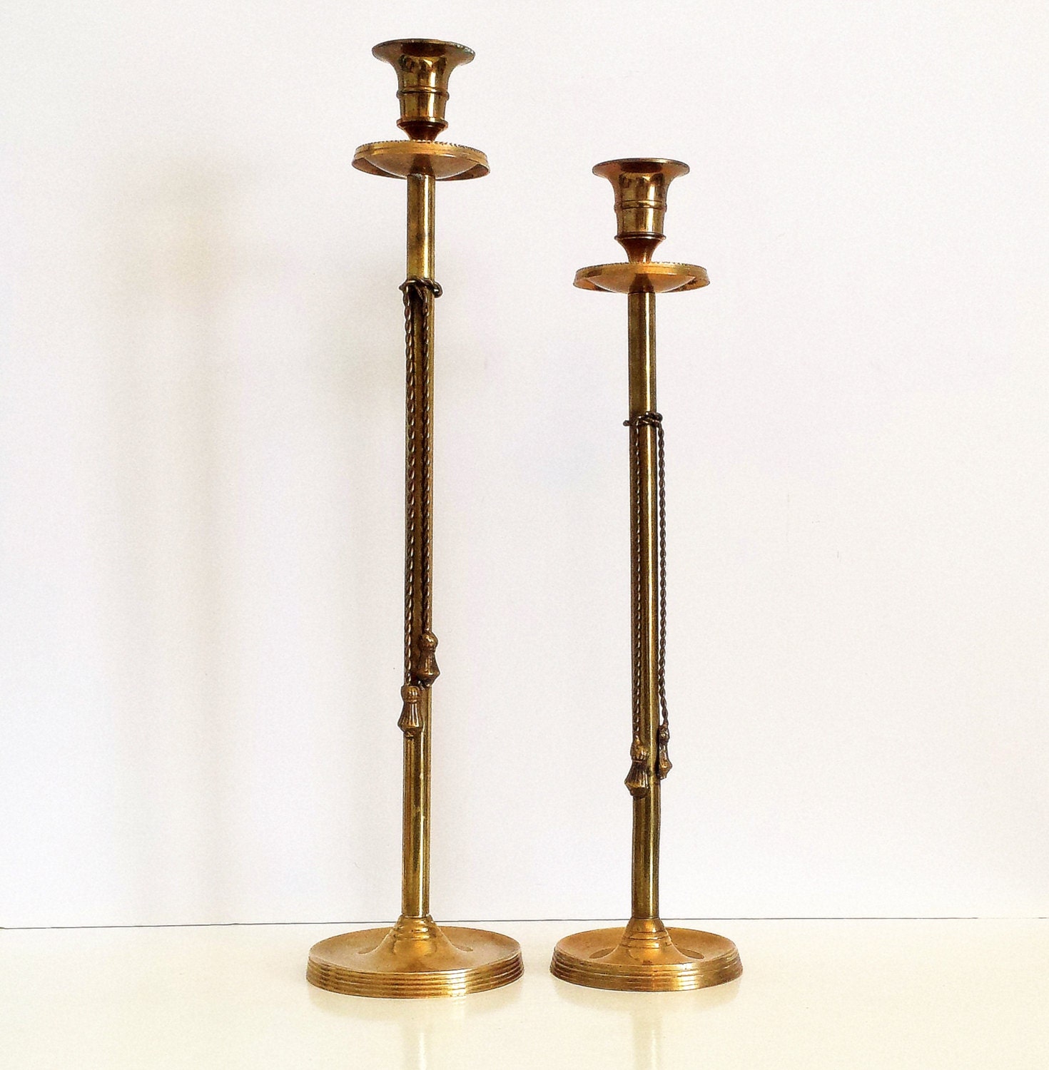Vintage Tall Brass Candlestick Holders / Gold by CurrentClassic