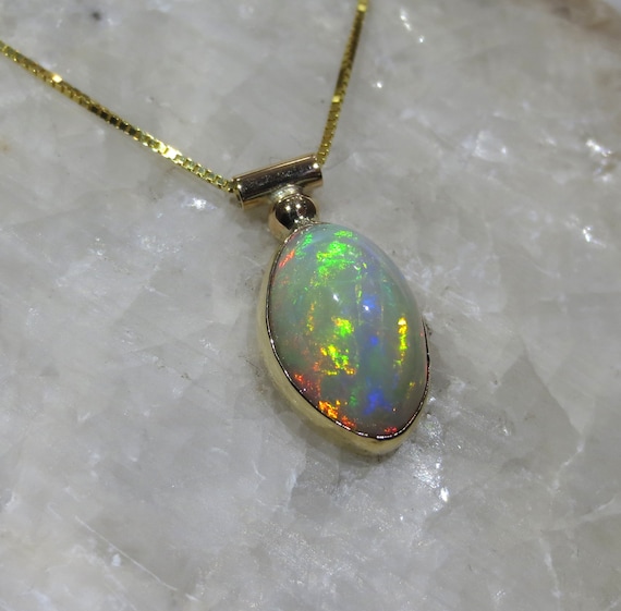 14k Gold Natural Opal Pendant Necklace by ZoZoDesignsUSA