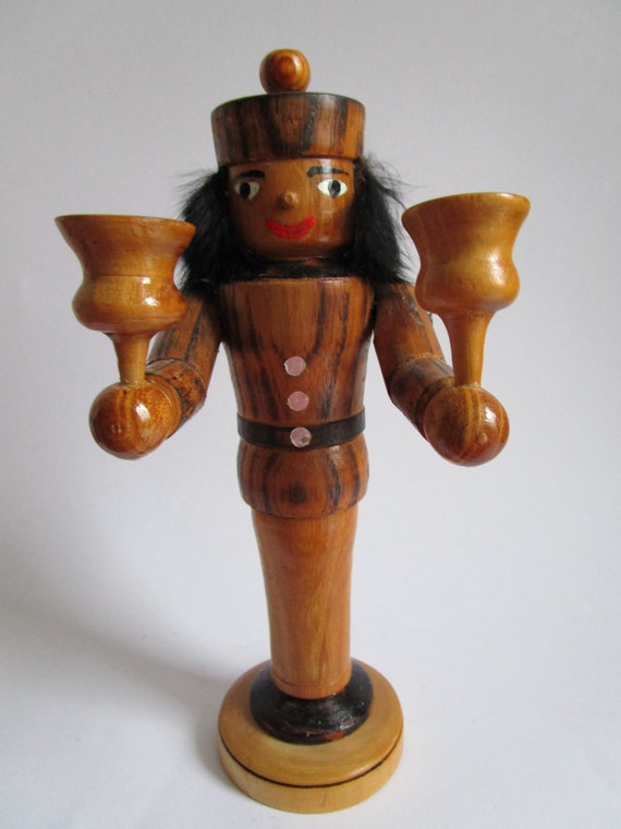 RESERVED_Vintage wooden candle holder figure for two candles