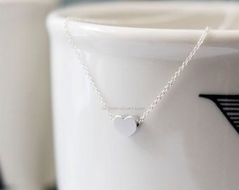 Silver Heart necklace, Tiny heart necklace, silver heart on gold, silver chain...dainty, simple, birthday, wedding, bridesmaid gifts